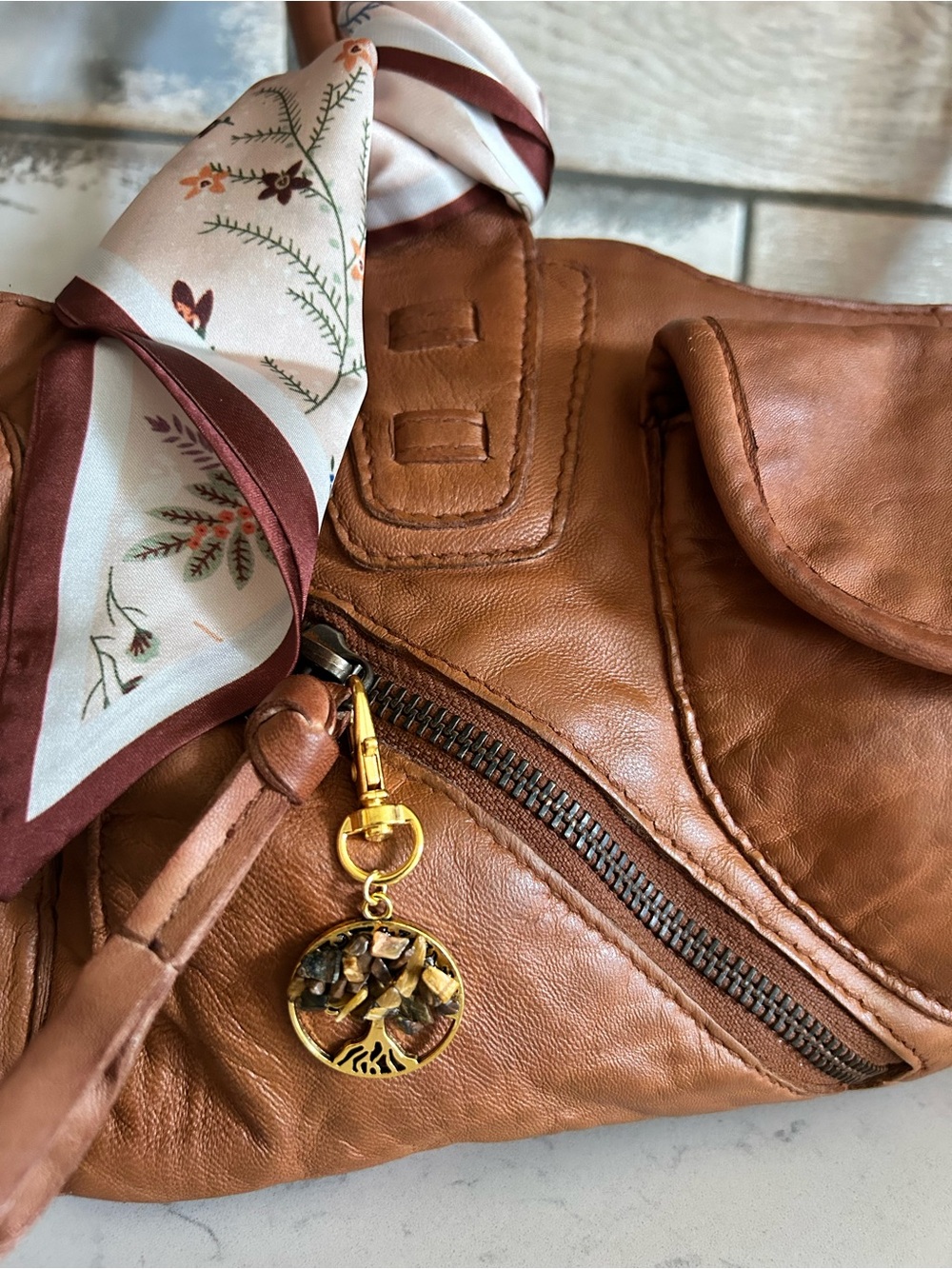 NWT Free People Sabo East West Bag in Saddle with Included Bags Charms & Scarf - Picture 9 of 16